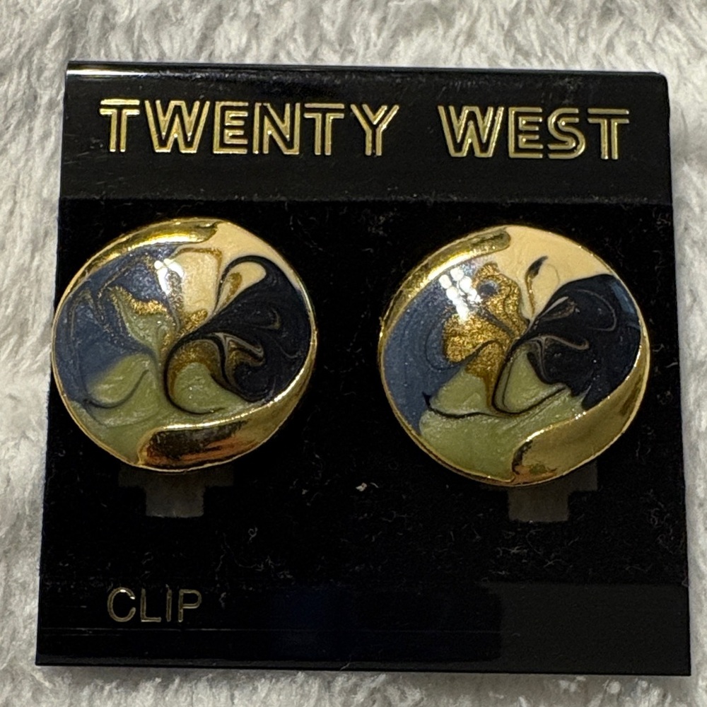 Twenty West Gold and Navy Swirl Earrings